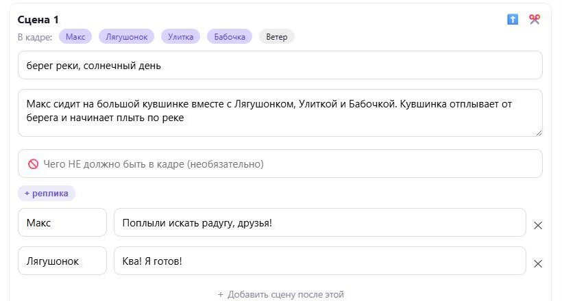 Сценарий сцены: локация, действие, реплики